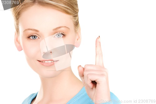 Image of woman with her finger up