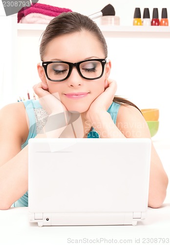 Image of lovely woman laptop computer