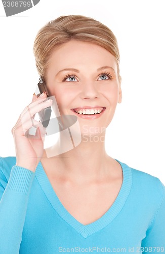 Image of happy businesswoman with phone