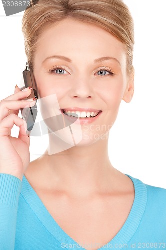 Image of happy businesswoman with phone