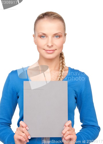 Image of happy woman with blank board