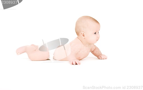 Image of laying baby boy in diaper