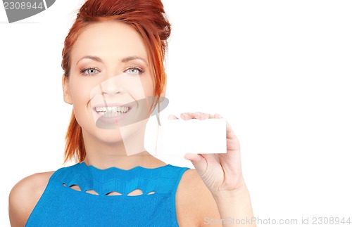 Image of happy girl with business card