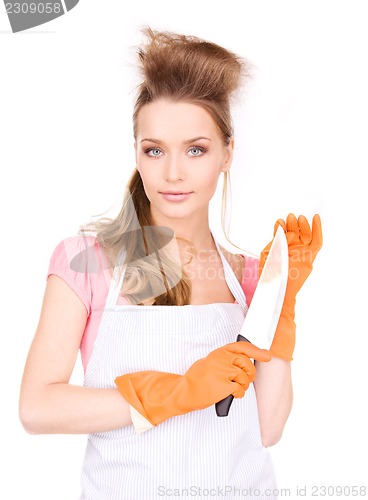 Image of housewife with big knife