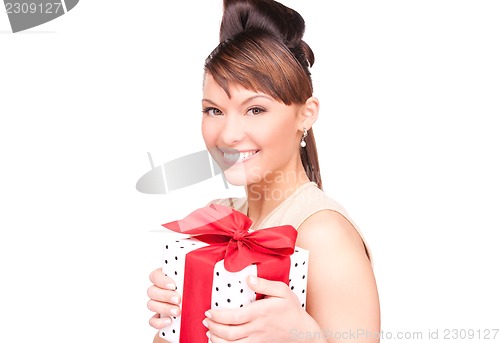 Image of happy woman with gift box