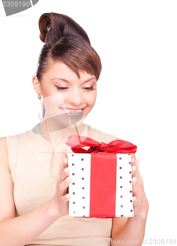 Image of happy woman with gift box