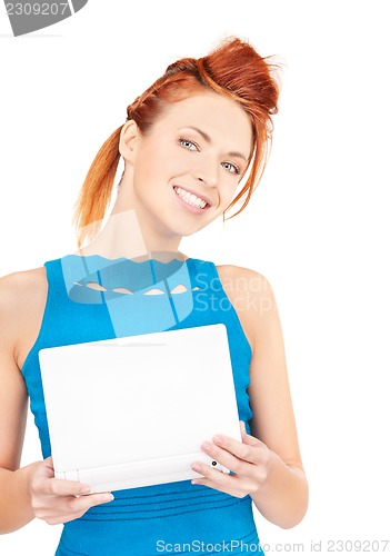 Image of happy woman with laptop computer