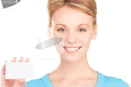 Image of happy girl with business card