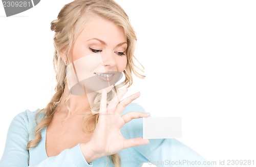 Image of happy girl with business card