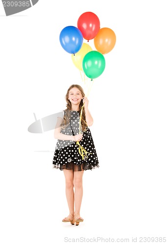 Image of happy girl with colorful balloons