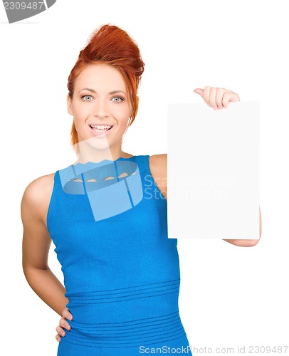 Image of happy woman with blank board
