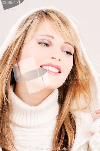 Image of lovely teenage girl in hoodie