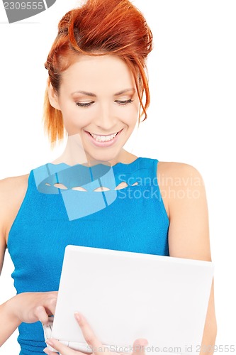 Image of happy woman with laptop computer
