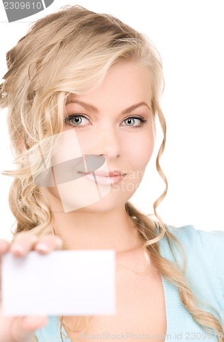 Image of happy girl with business card