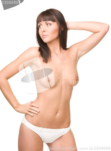 Image of lovely woman in white bikini panties