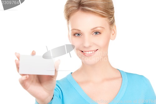 Image of happy girl with business card