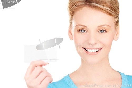 Image of happy girl with business card