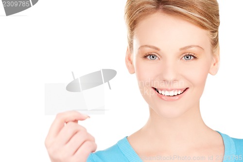 Image of happy girl with business card