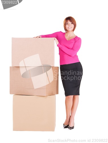 Image of businesswoman with boxes