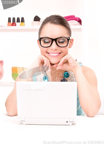 Image of lovely woman laptop computer