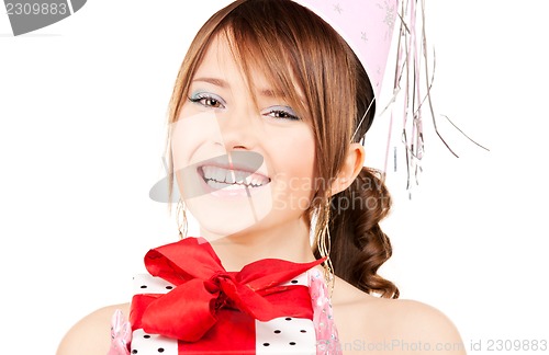 Image of party girl with gift box