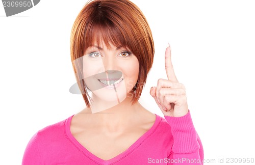 Image of businesswoman with her finger up