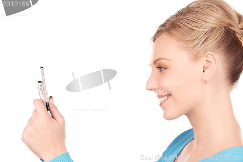 Image of happy woman with cell phone