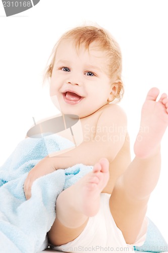 Image of baby with blue towel