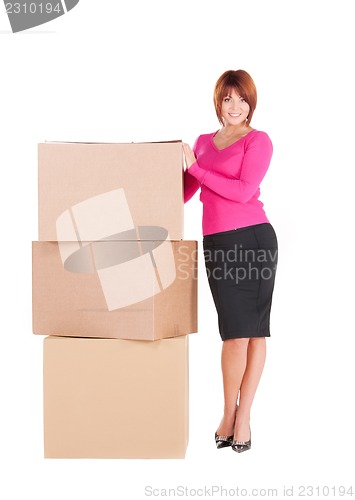 Image of businesswoman with boxes