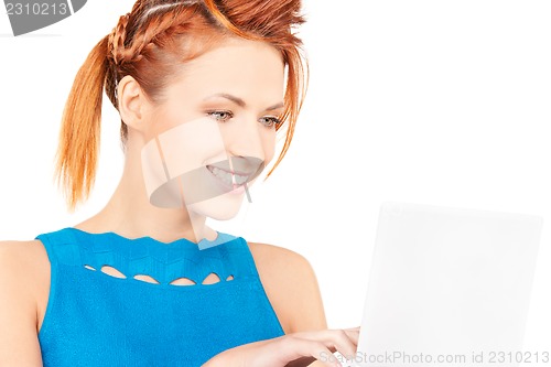 Image of happy woman with laptop computer