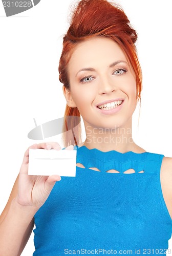 Image of happy girl with business card