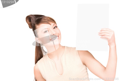 Image of happy woman with blank board