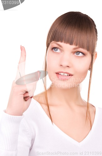 Image of woman with her finger up