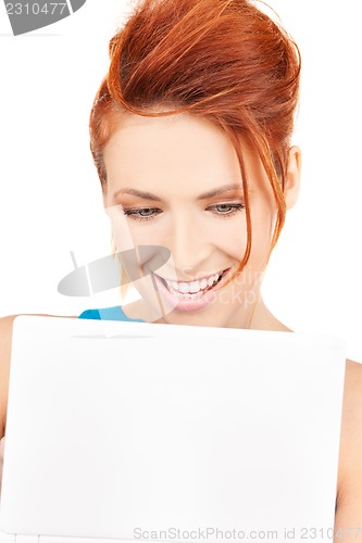 Image of happy woman with laptop computer