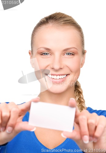 Image of happy woman with business card