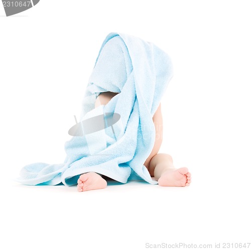 Image of baby with blue towel