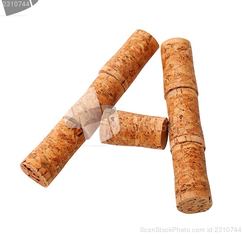 Image of Letter A composed of wine corks