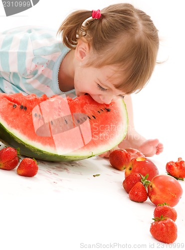 Image of little girl with strawberry and watermelon