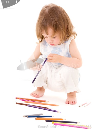 Image of little girl with color pencils