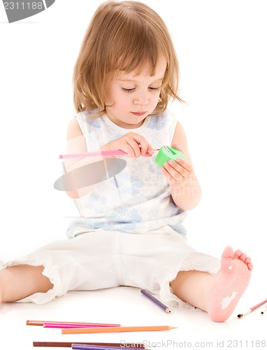 Image of little girl with color pencils