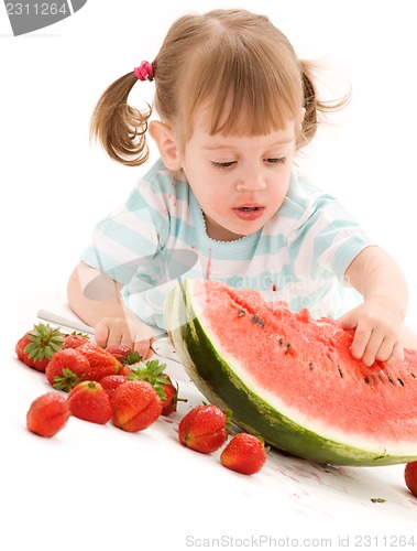 Image of little girl with strawberry and watermelon