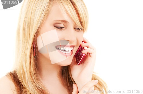 Image of happy girl with pink phone