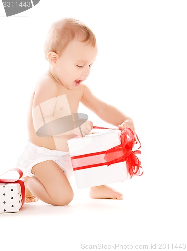 Image of baby boy with gifts