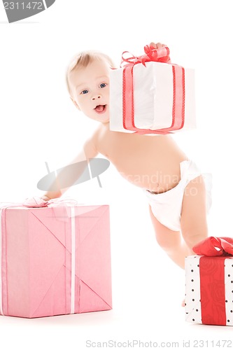 Image of baby boy with gifts