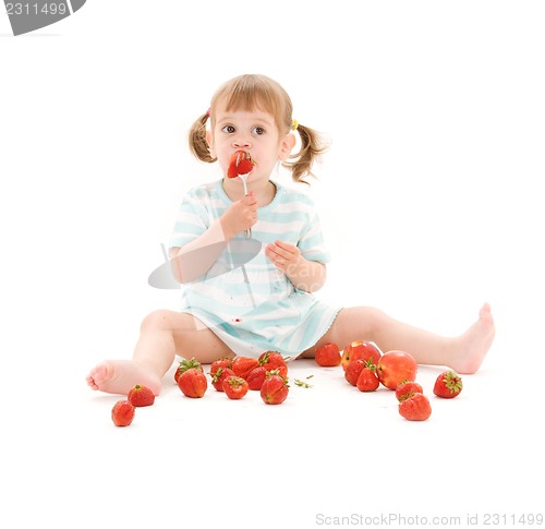 Image of little girl with strawberry
