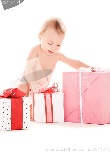 Image of baby boy with gifts