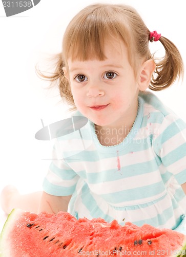 Image of little girl with strawberry and watermelon