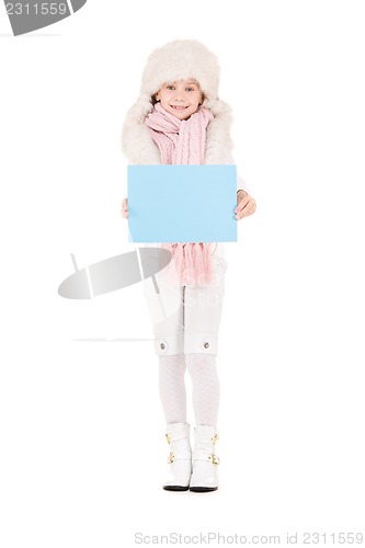 Image of girl in winter hat with blank board