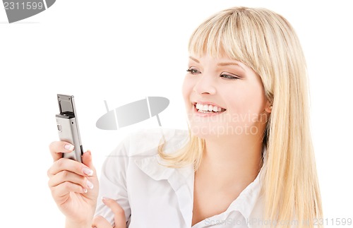 Image of happy woman with cell phone