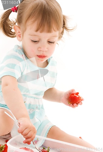 Image of little girl with strawberry